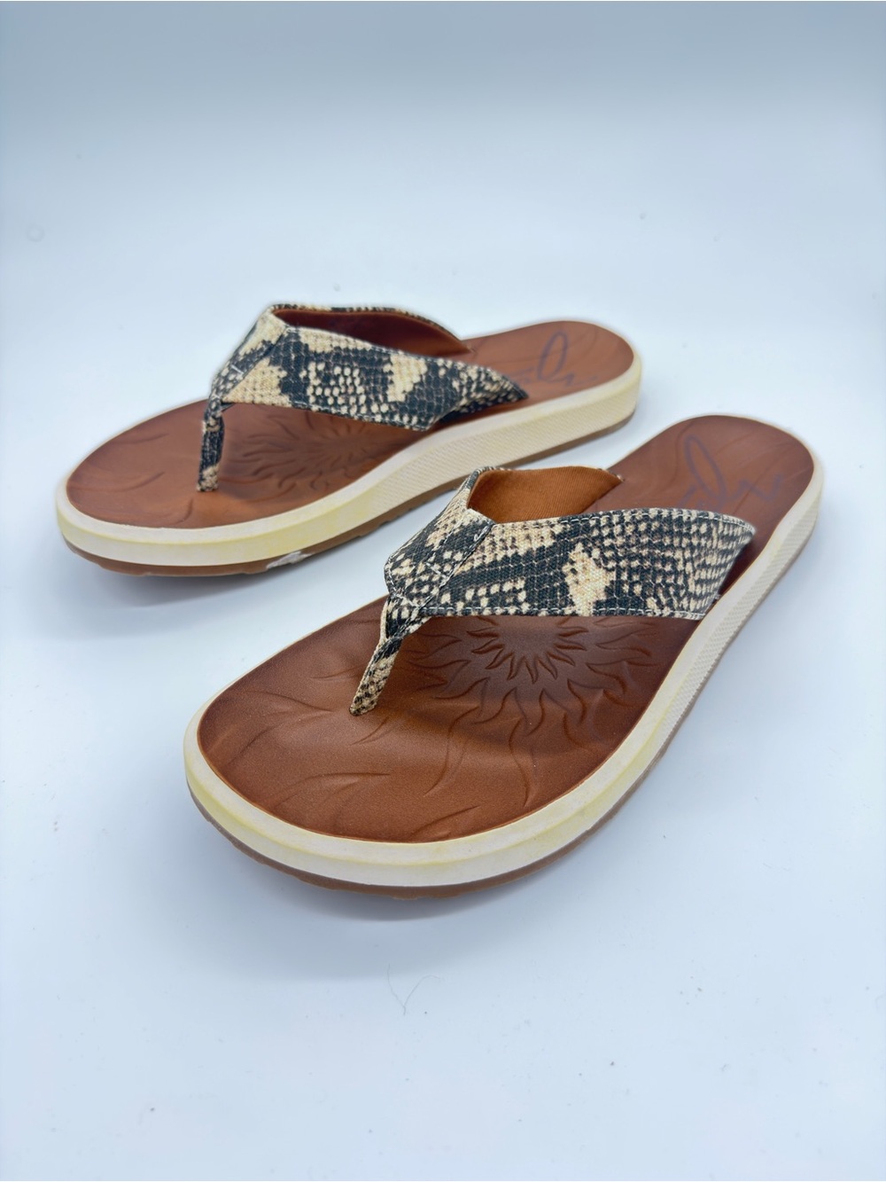 Zodiac Women's Brown Snake-Print Flip Flop Sandals